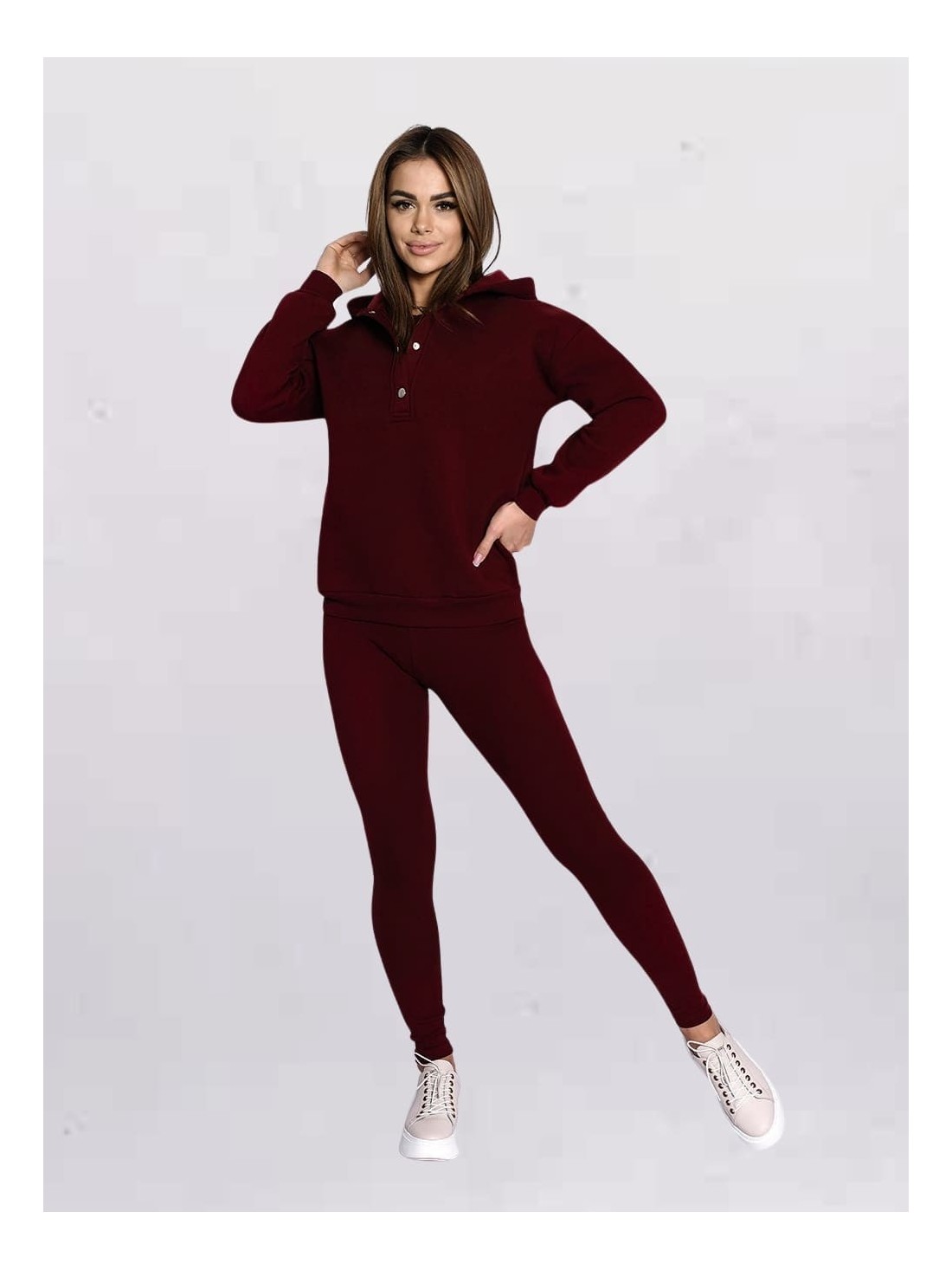 Set trei piese pentru femei din bumbac burgundy FI763